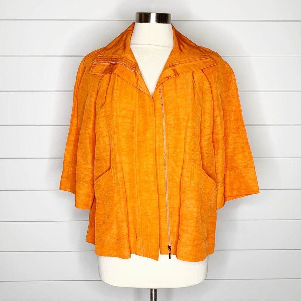 Lafayette 148 NY Linen Blend Collared Full Zip Jacket Orange Size 4